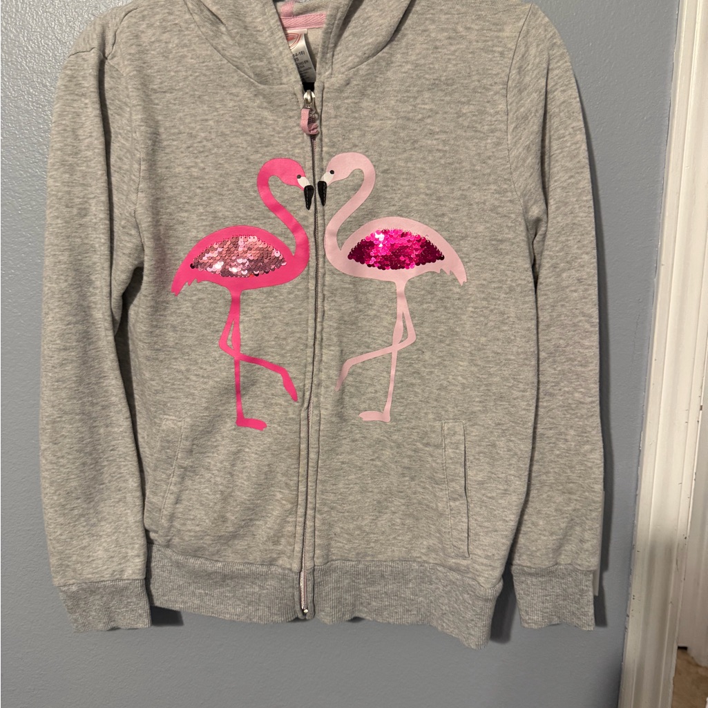 Wonder Nation Gray Hoodie With Pink Sequin Flamingos